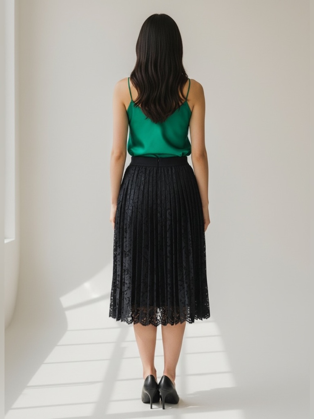 Ann Taylor Black Lace Pleated A-Line Skirt - Picture 8 of 8